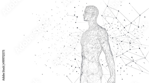 Abstract Low Poly Wireframe Human in Starry Space with Connecting Lines - Minimalist Vector Illustration