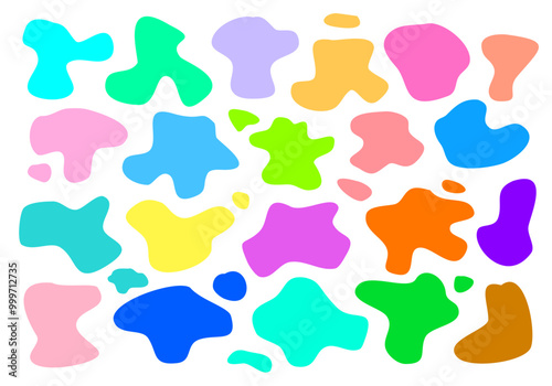 Set of fluid organic shapes. Colorful simple freeform, asymmetric blob