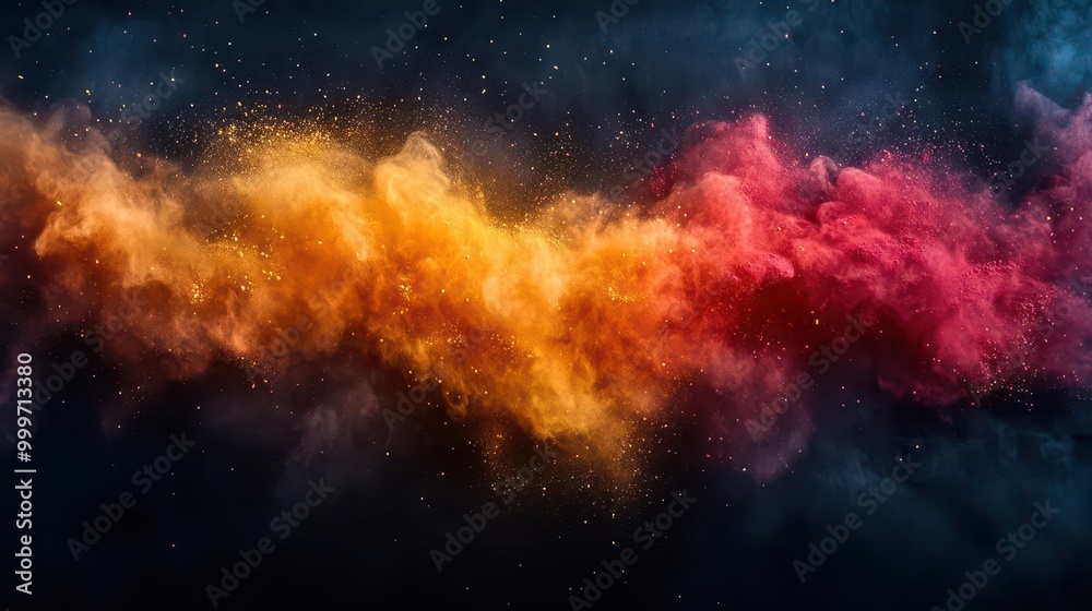 explosive bursts of red and yellow powder reminiscent of the spanish flag creating a dynamic colorful spectacle against a deep black canvas explosive bursts of red and yellow powder reminiscent of the spanish flag creating a dynamic colorful spectacle against a deep black canvas