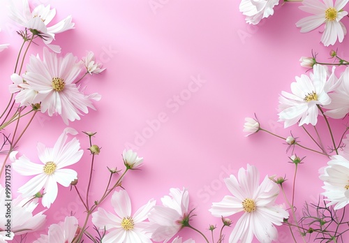 Delicate white flowers arranged beautifully on a soft pink background for an elegant floral display