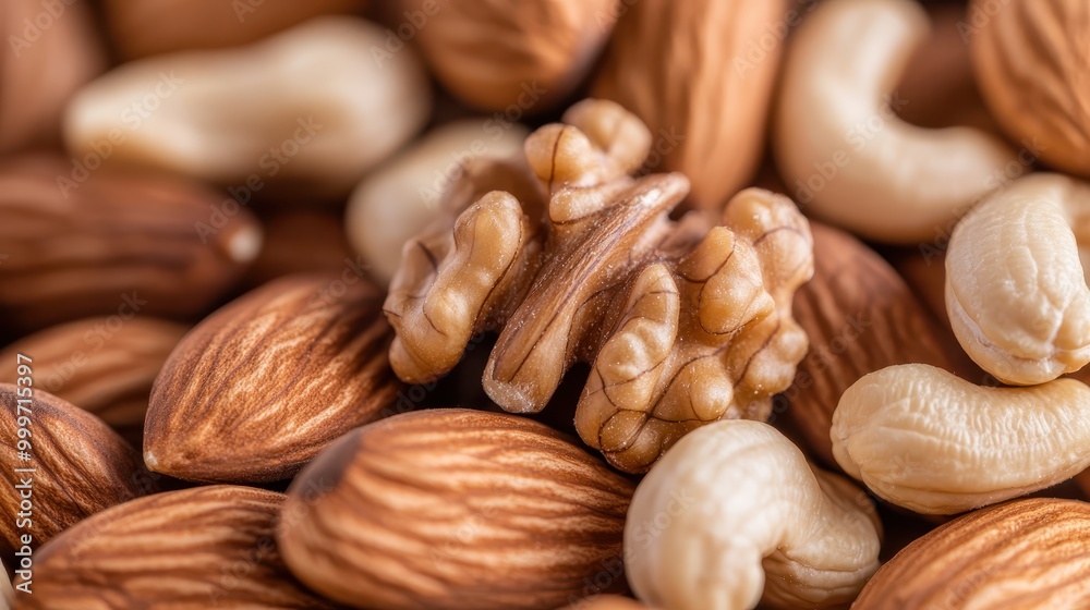 This image presents a variety of nuts, prominently featuring walnuts, cashews, and almonds. The composition and intricate details emphasize the diversity and inviting nature of these snacks. This image presents a variety of nuts, prominently featuring walnuts, cashews, and almonds. The composition and intricate details emphasize the diversity and inviting nature of these snacks.