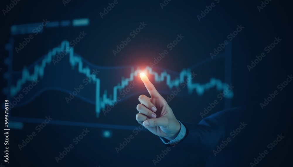 Hand pointing to stock market graph with light bulb Hand pointing to stock market graph with light bulb