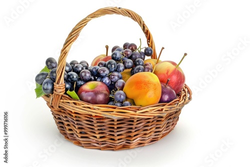 A colorful and abundant fruit basket featuring various fruits
