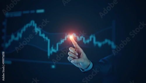  Hand pointing to stock market graph with light bulb