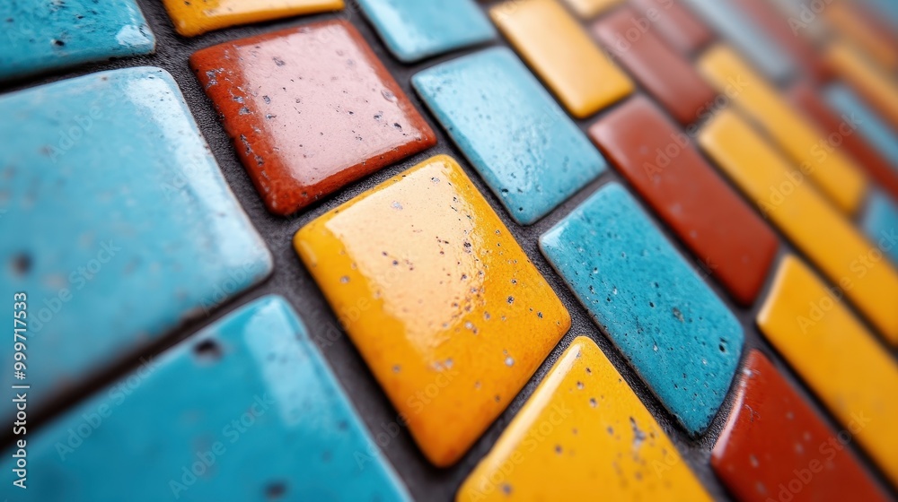 A close-up photograph of colorful, square-shaped ceramic tiles arranged in a neat grid pattern. The tiles display a shiny surface, adding a touch of elegance and vibrancy. A close-up photograph of colorful, square-shaped ceramic tiles arranged in a neat grid pattern. The tiles display a shiny surface, adding a touch of elegance and vibrancy.