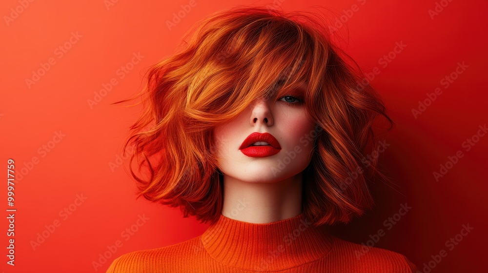 Capturing an individual with styled red hair matching the red background, this image demonstrates a chic aesthetic, accentuating the bold color and modern fashion trends. Capturing an individual with styled red hair matching the red background, this image demonstrates a chic aesthetic, accentuating the bold color and modern fashion trends.