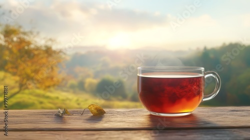 Autumn Tea Delight: Cozy Cup Amidst Vibrant Fall Foliage