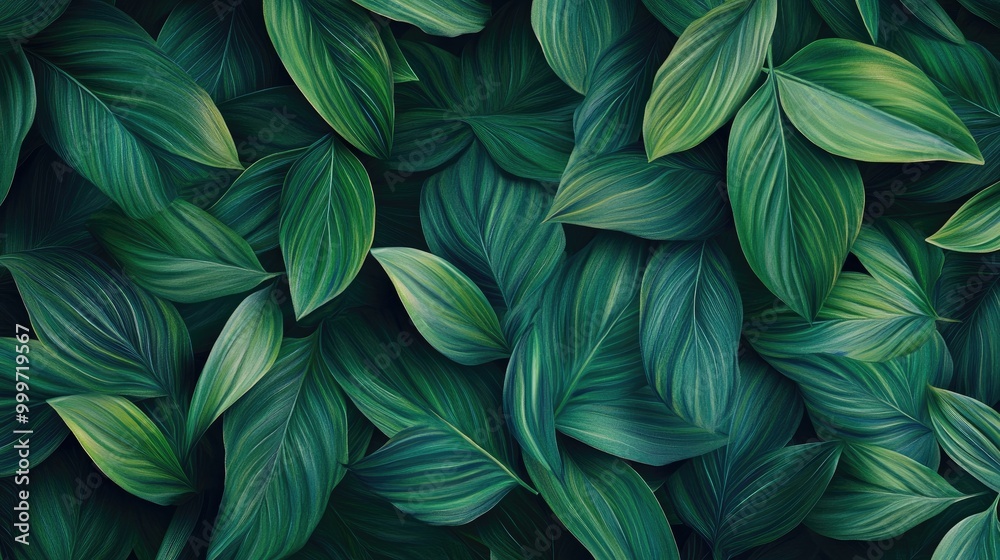 Intricate emerald green leaves create a mesmerizing abstract pattern, capturing the lush beauty and peacefulness of a tropical forest Intricate emerald green leaves create a mesmerizing abstract pattern, capturing the lush beauty and peacefulness of a tropical forest