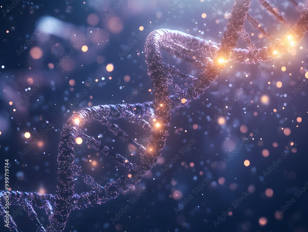 Colorful DNA Helix with Glittering Particles Colorful DNA Helix with Glittering Particles