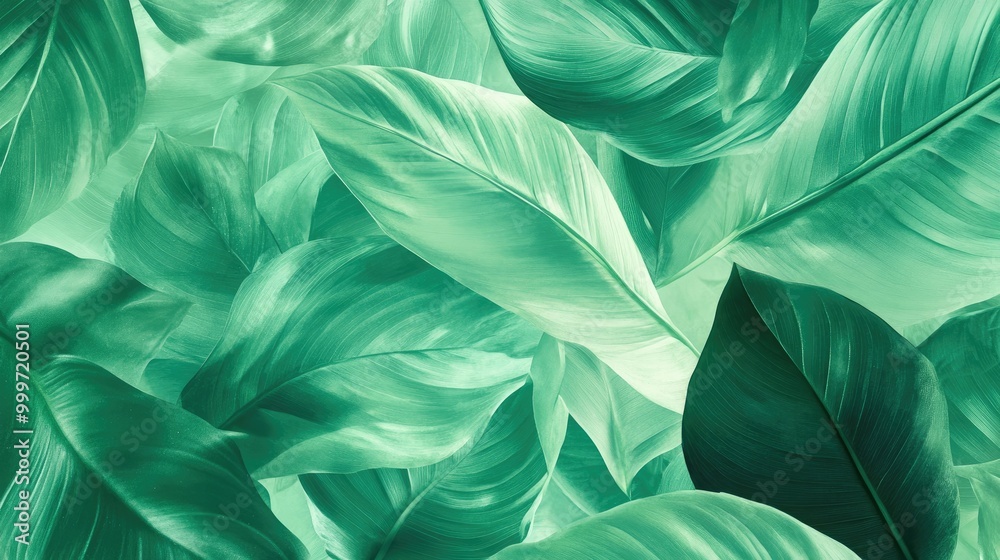 A lush abstract background created by vibrant emerald leaves with intricate natural patterns, capturing the serenity of tropical foliage A lush abstract background created by vibrant emerald leaves with intricate natural patterns, capturing the serenity of tropical foliage