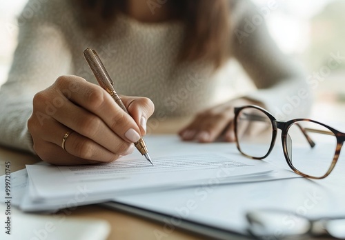 Woman Signing Document.