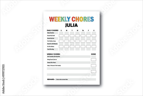 Kids Chore Chart, Chore List KDP Interior Design