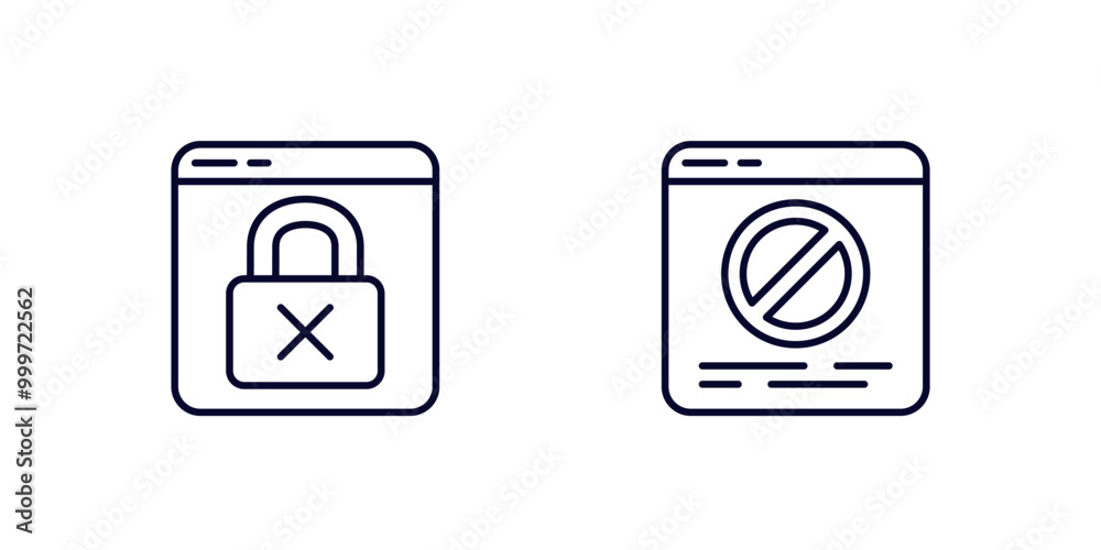 blocked website icons, web page blocking, line vector blocked website icons, web page blocking, line vector