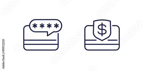card PIN code icons, secure payment, line vector design