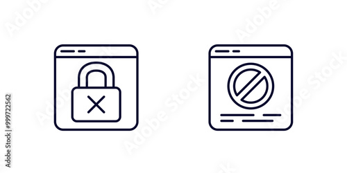 blocked website icons, web page blocking, line vector photo