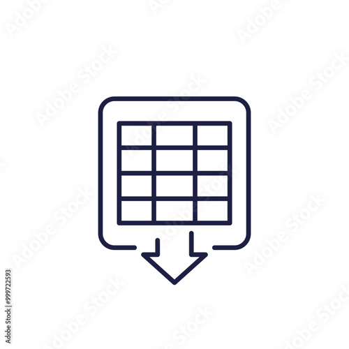 download xls document, spreadsheet line icon