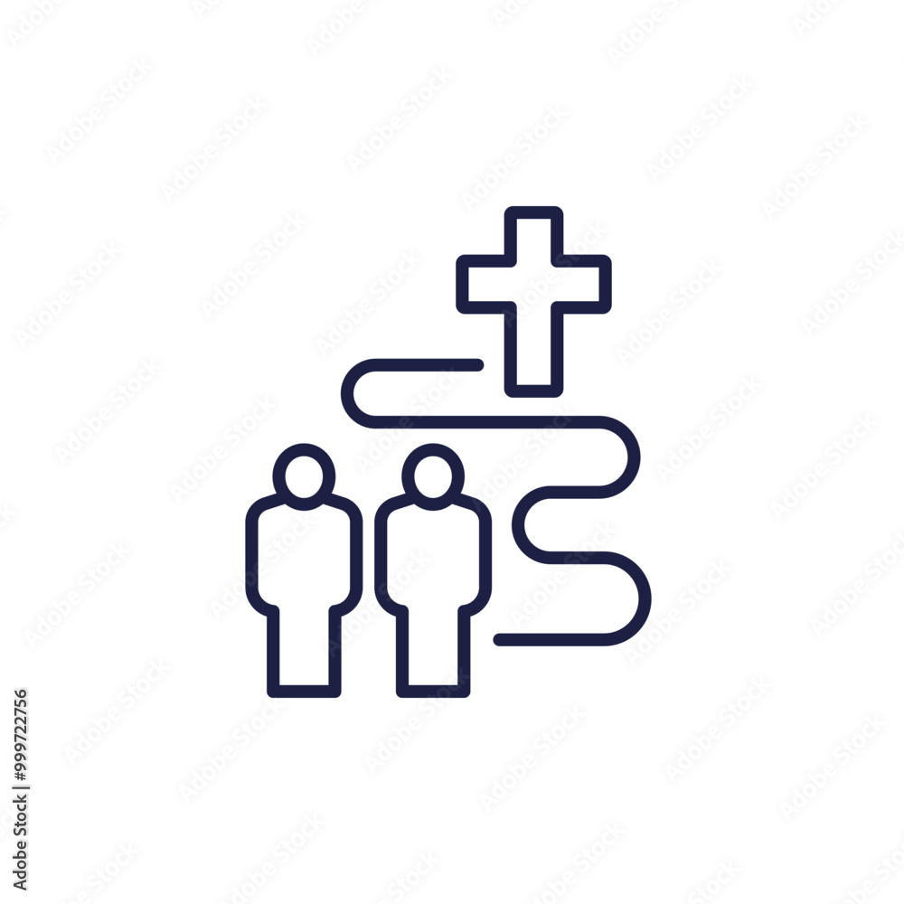 pilgrims icon in line design, christian people and a path pilgrims icon in line design, christian people and a path