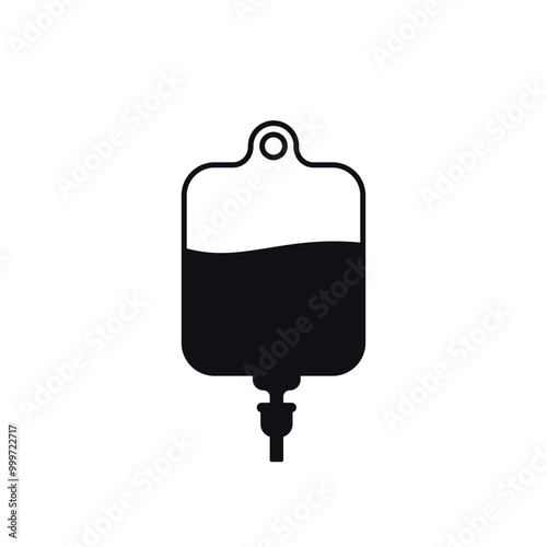 iv bag, medical drip icon on white, fluid for intravenous therapy vector pictogram