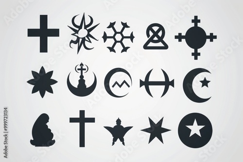 A collection of religious symbols on a white background, suitable for use in presentations or educational materials photo