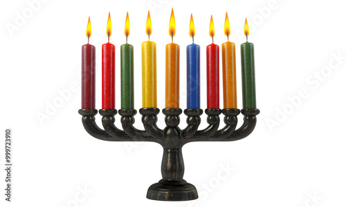 Kwanzaa Festival of unity and togetherness. Seven candles on menorah candleholder, Transparent background