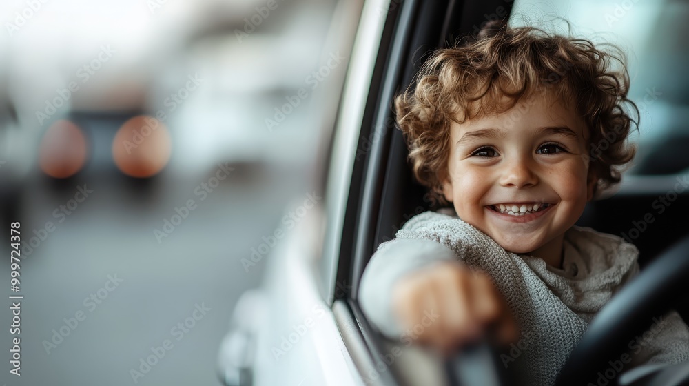 A curious child with curly hair leans out of a car window during a journey, embodying a sense of freedom and adventure with an infectious, joyful smile. A curious child with curly hair leans out of a car window during a journey, embodying a sense of freedom and adventure with an infectious, joyful smile.