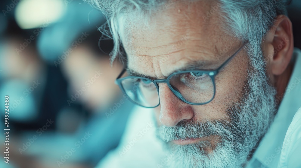 A close-up shot of a person involved in work, with the face intentionally blurred to maintain anonymity. The background shows a busy environment indicating a professional setting. A close-up shot of a person involved in work, with the face intentionally blurred to maintain anonymity. The background shows a busy environment indicating a professional setting.