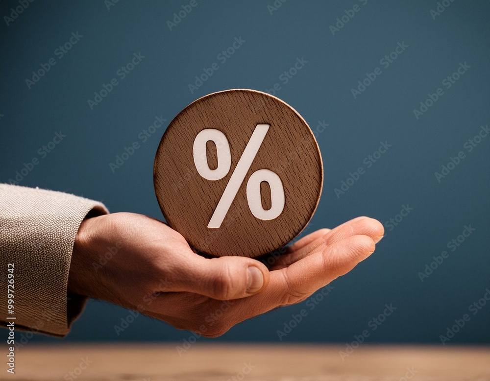 Male hand holding interest rate percent Male hand holding interest rate percent