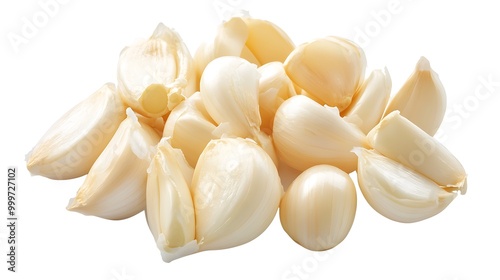 peeled garlic with white background