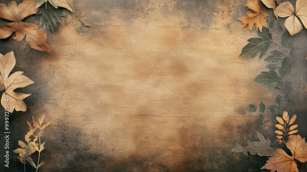 custom made wallpaper toronto digitalAutumn leaves border a rustic brown background, creating a warm and inviting fall backdrop.