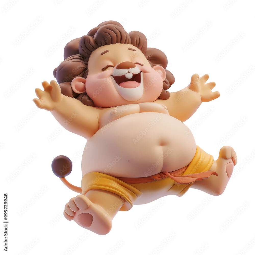A cartoon lion cub with brown hair, wearing yellow shorts, smiles with his arms outstretched and legs up. A cartoon lion cub with brown hair, wearing yellow shorts, smiles with his arms outstretched and legs up.