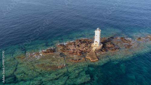 Mangiabarche lighthouse in Calasetta in southern Sardinia, aerial images