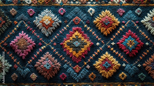 Colorful geometric pattern on traditional carpet texture