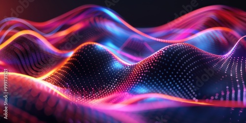 Abstract Digital Landscape of Glowing Waves
