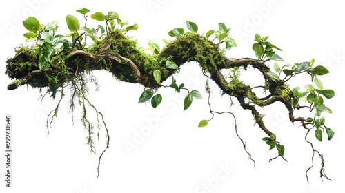 Wallpaper Mural one single green tropical jungle tree branch with moss and vines isolated on white background Torontodigital.ca