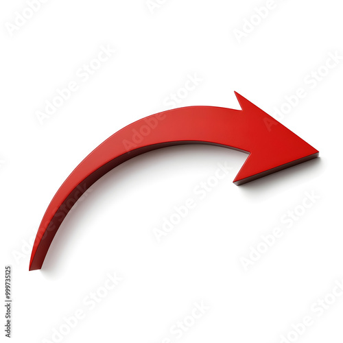  Red Curved Thin Arrow on white background