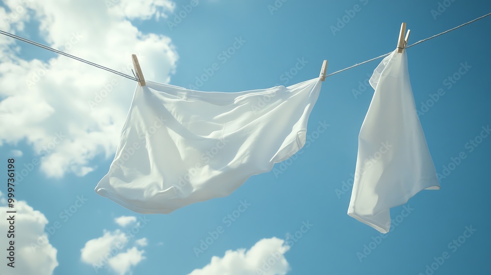 White linens hanging on clothesline outdoors White linens hanging on clothesline outdoors