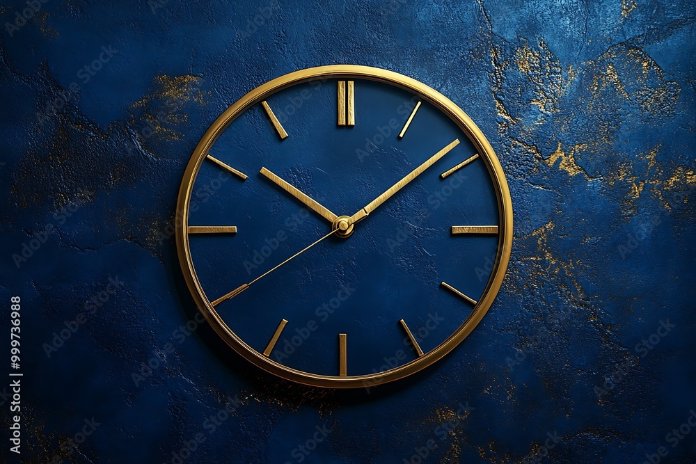 custom made wallpaper toronto digitalA modern clock with gold accents on a blue textured wall