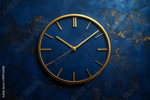 Wallpaper Mural A modern clock with gold accents on a blue textured wall Torontodigital.ca