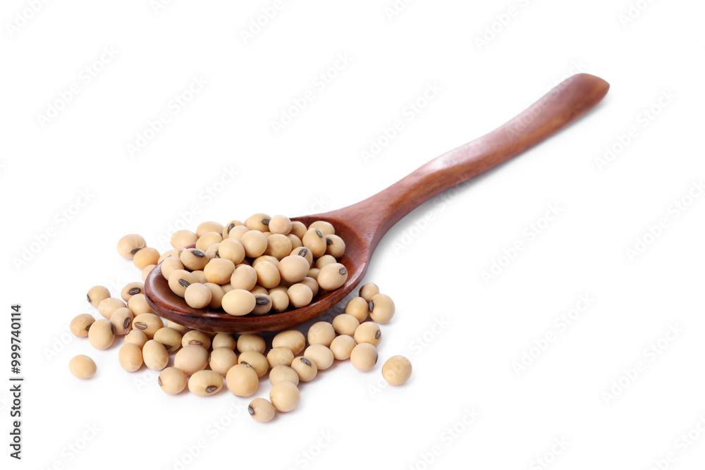 Spoon with soy beans isolated on white Spoon with soy beans isolated on white