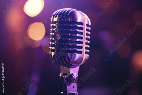 A close-up shot of a microphone on a stage, ideal for music or performance related images