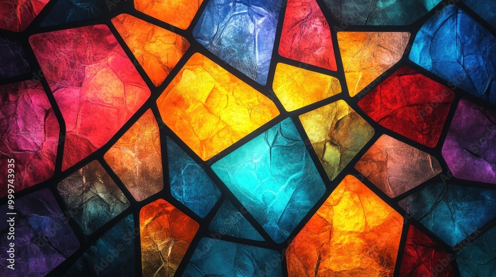 A vibrant stained glass pattern in an artistic arrangement, ideal for design