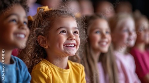 Children are captivated with bright smiles at a lively concert for kids