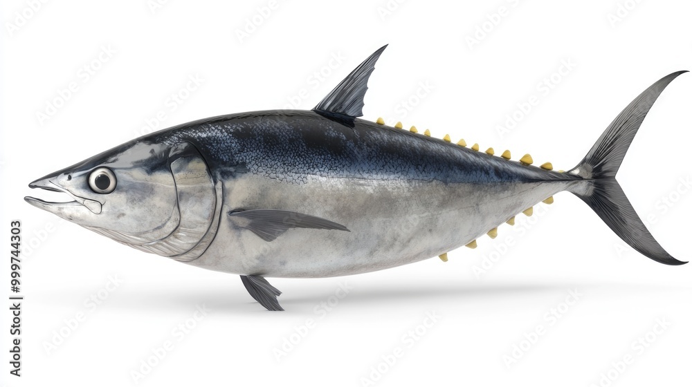 A moving tuna fish shows its streamlined body and unique dorsal fins A moving tuna fish shows its streamlined body and unique dorsal fins