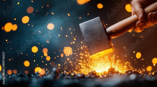 A blacksmith hammering a piece of metal into a unique shape, demonstrating the traditional art of fabrication.