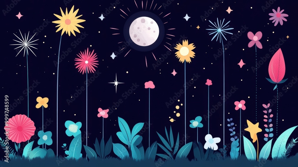 A stylized pattern of fireworks with a whimsical and playful feel, suitable for children products or decorations. A stylized pattern of fireworks with a whimsical and playful feel, suitable for children products or decorations.