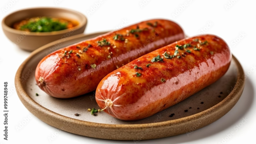 Deliciously grilled sausages ready to be savored Deliciously grilled sausages ready to be savored
