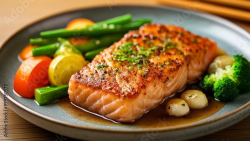  Deliciously grilled salmon with a medley of vegetables