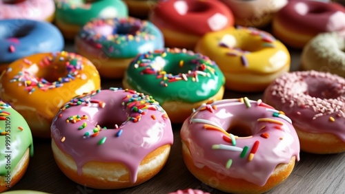  A delightful assortment of colorful sprinkled donuts