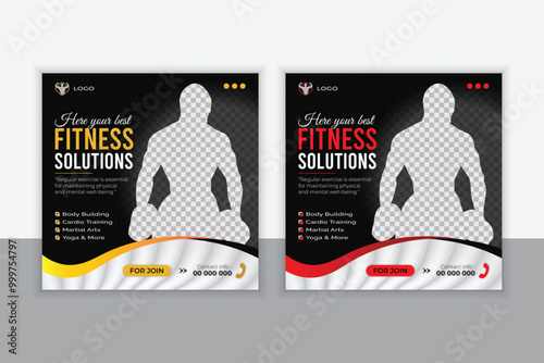 Gym and Fitness social media post design template. Suitable for social media, flyers, banners, and web internet