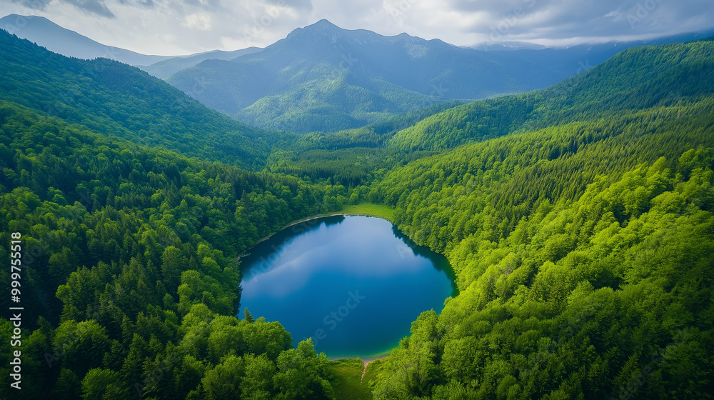 Lake Between Forests And Mountains. Lake Between Forests And Mountains.